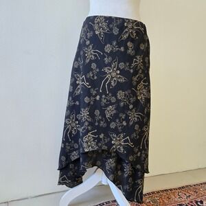 Thorn & Fable Sz S Women Black Fairy Skeleton Floral Print Ruffle Hem Skirt - SM